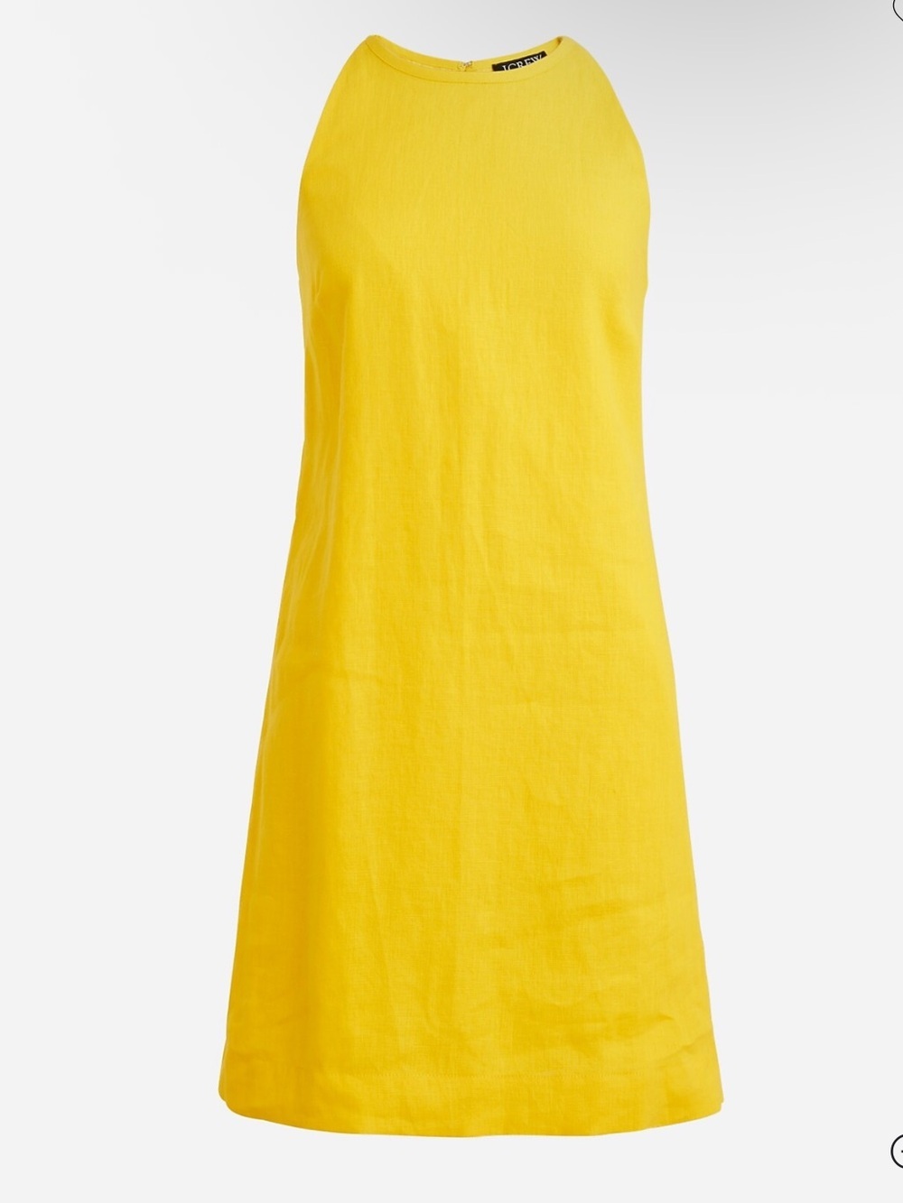 J.Crew Maxine High-Neck Shift Dress in Linen for Women Yellow Short Sleeveless S - Picture 2 of 6